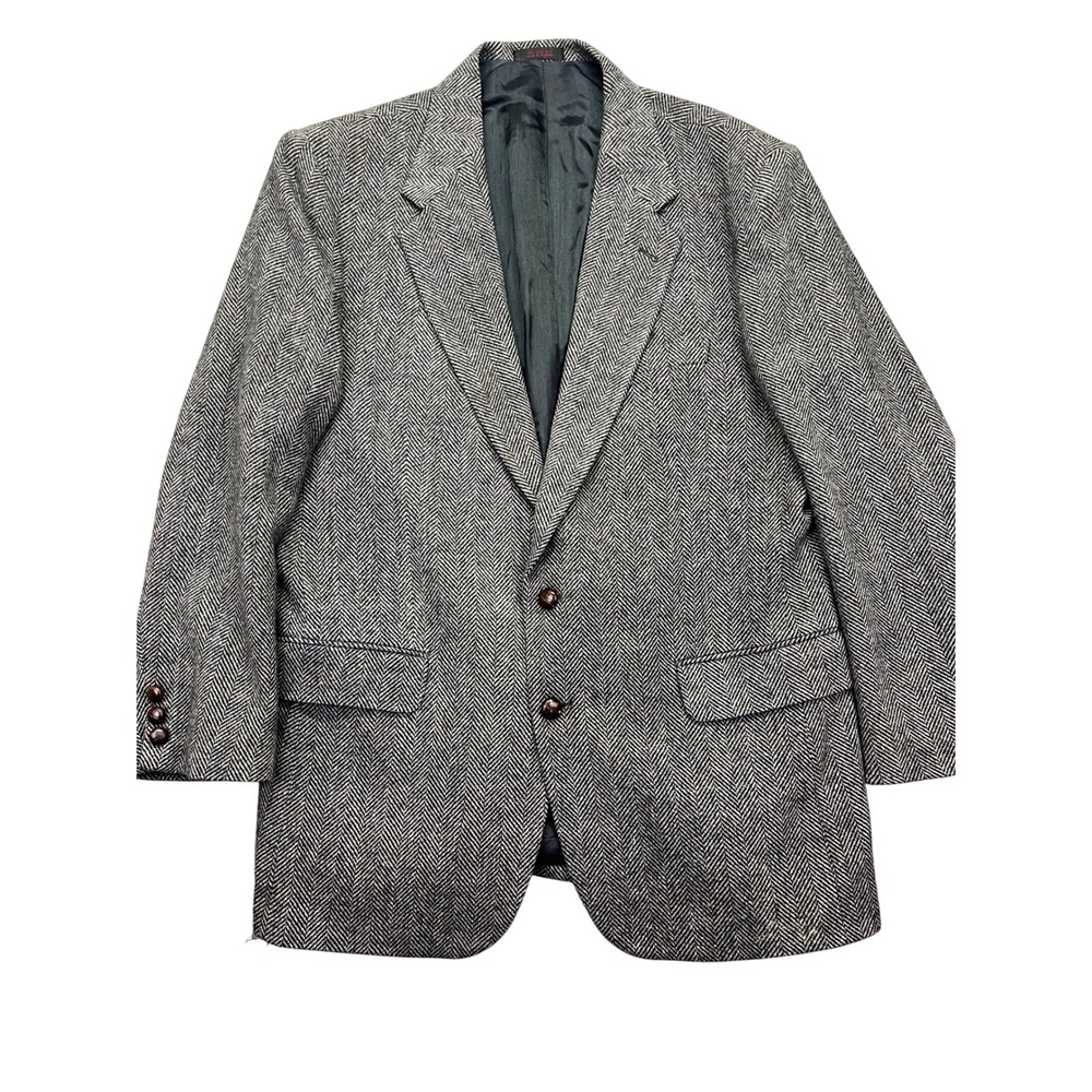Stanley Blacker‎ Herringbone Blazer Sport Coat Wool Brown Button Front 42L